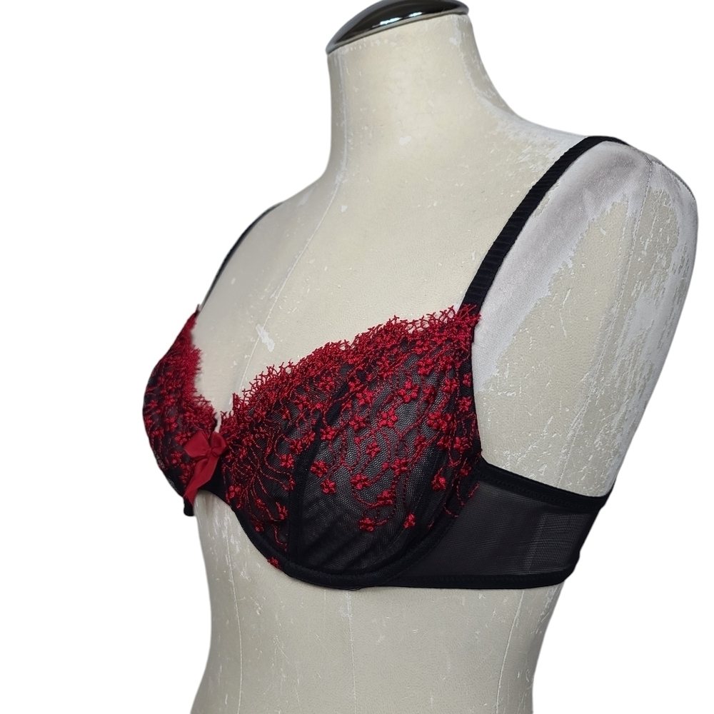 Simply Vera Vera Wang Red Black Floral Bra 34C - Picture 2 of 5